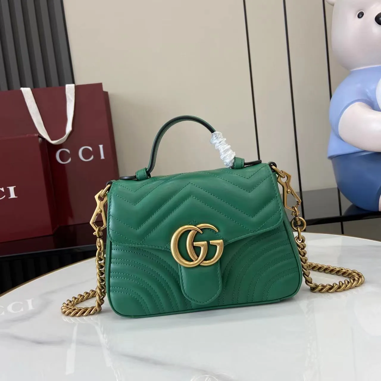Gucci Marmont Green GG Supreme Canvas Top Handle Bag product photo from LabelPicks