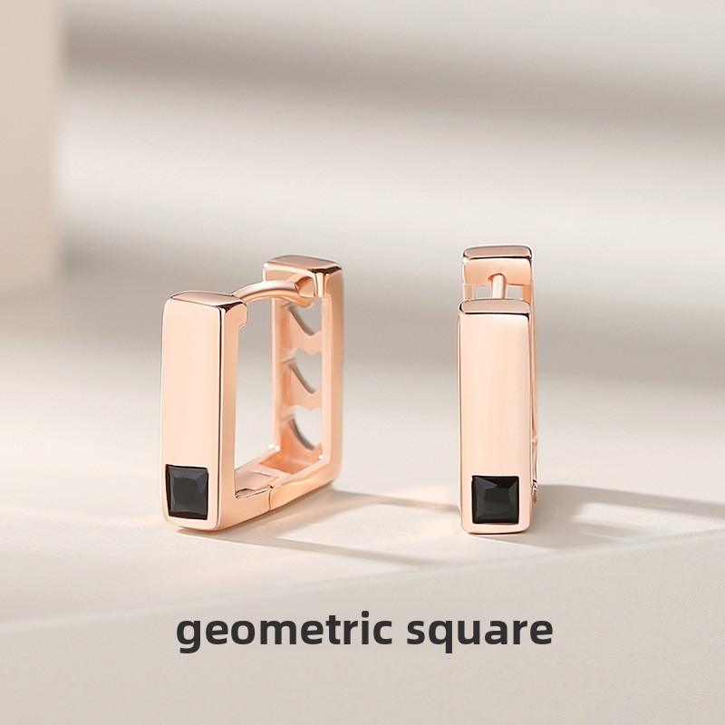 Korean-style minimalist geometric square earrings for women, made of pure silver, versatile, rose gold, with a sophisticated design and elegant style, reminiscent of Chanel