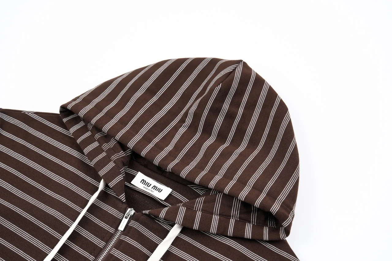 Miu Miu Coffee Brown Logo Stripe Zip Jacket product photo from LabelPicks