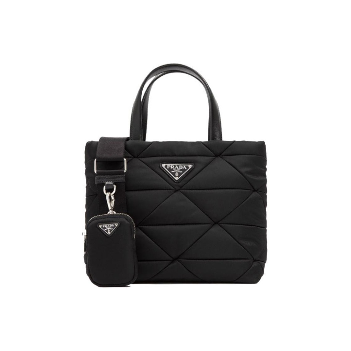 PRADA Quilted Logo Plaque Tote Bag, Shopping Bag & Shoulder Bag, Women's Style, Black