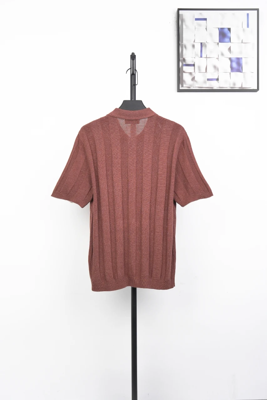 Brunello Cucinelli Terracotta Linen-Blend Ribbed Polo Shirt product photo from LabelPicks