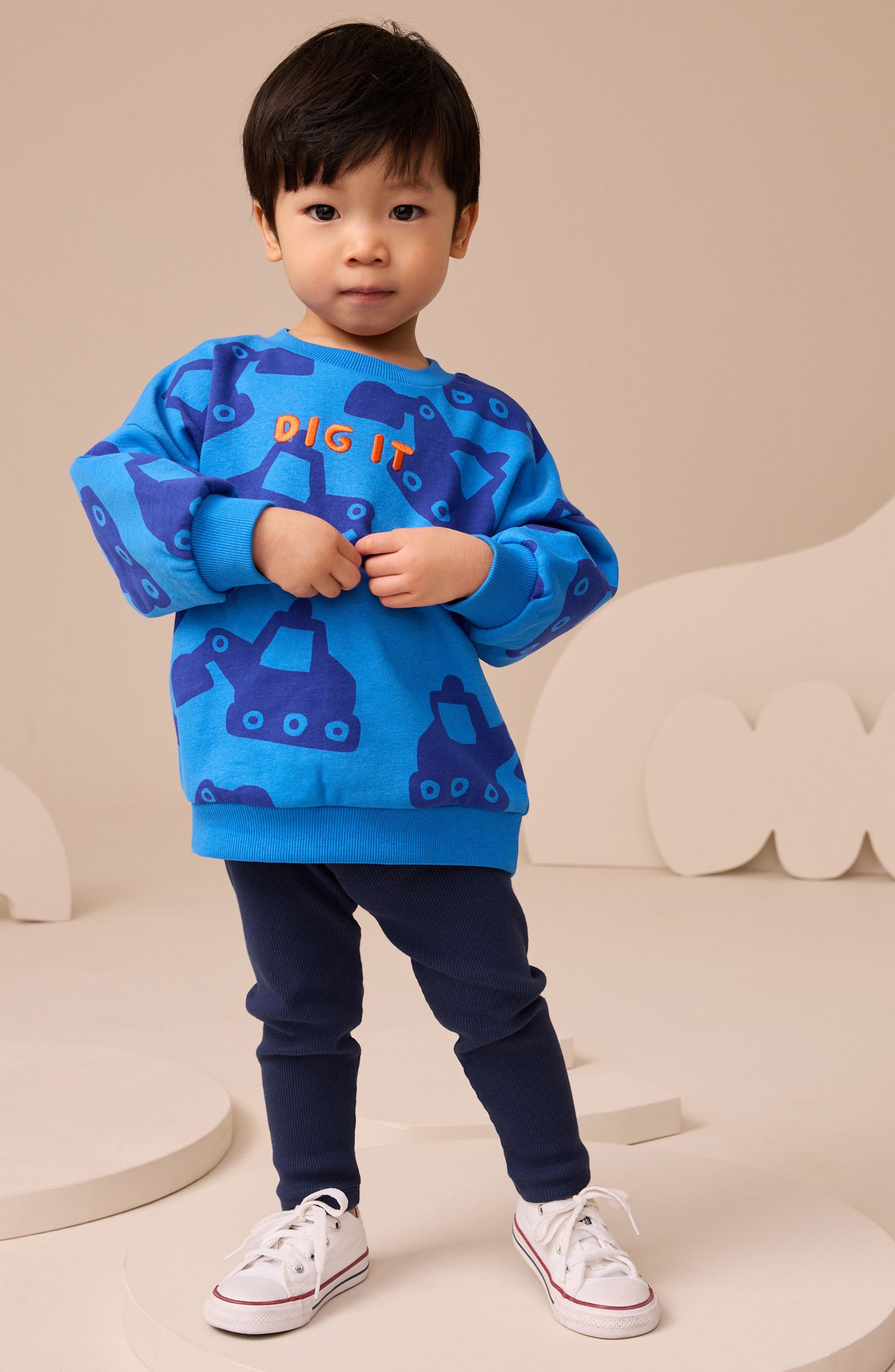 NEXT Kids' Digger Print Sweatshirt & Rib Leggings Set
