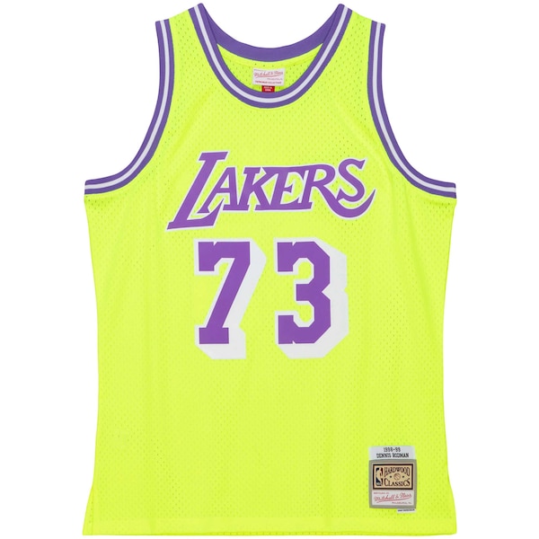 Dennis Rodman Los Angeles Lakers  Hardwood Classics 1998/99 Tropical Swingman Jersey - Neon Yellow