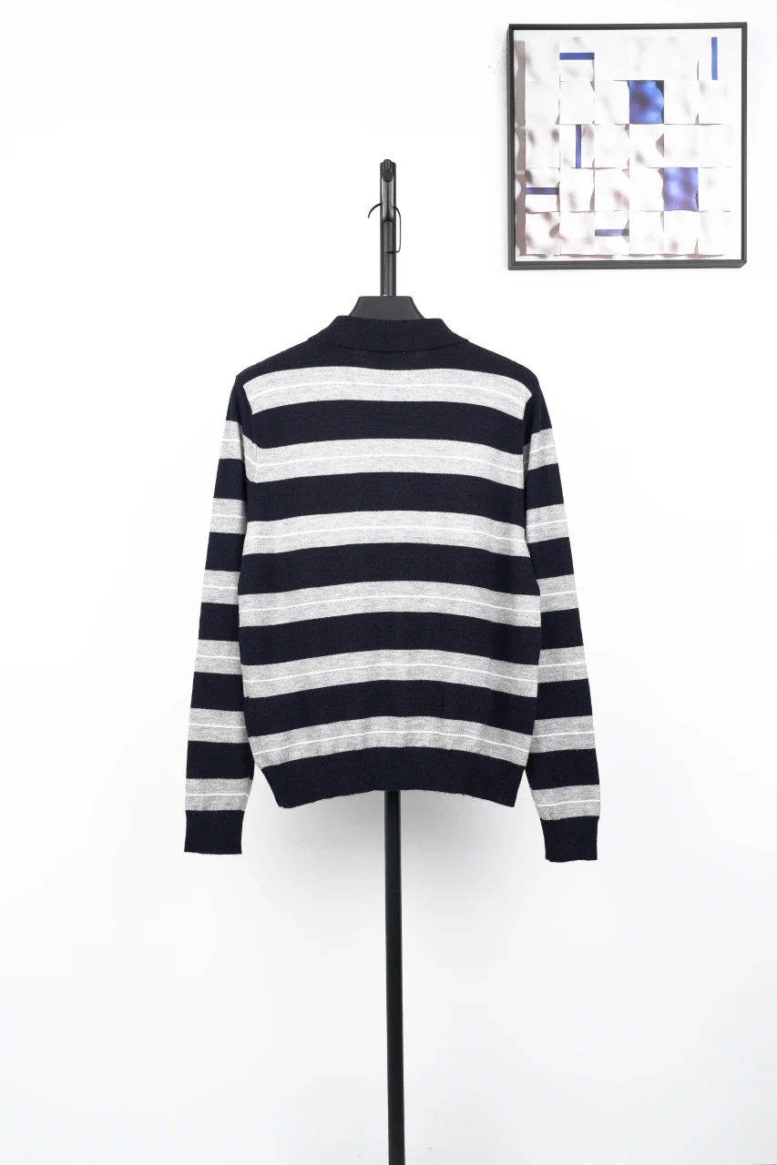 Miu Miu Navy White Stripe Logo Half Zip Sweater product photo from LabelPicks