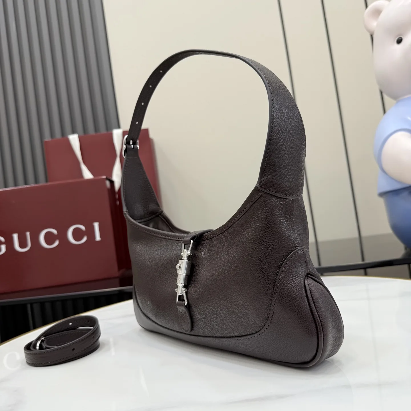 Gucci Jackie Brown Grained Leather Shoulder Bag product photo from LabelPicks