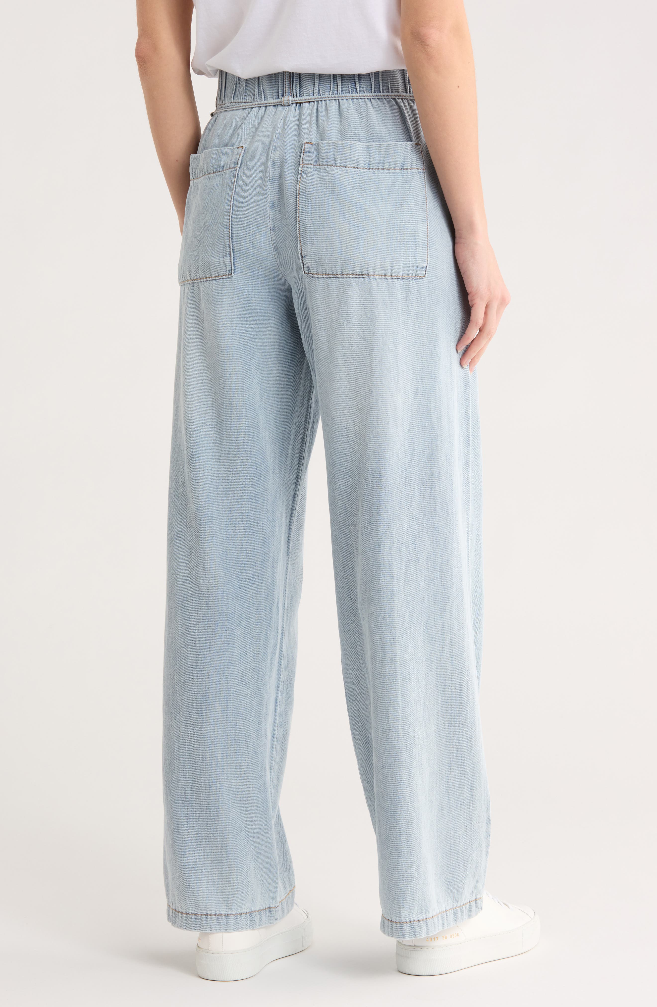 Kensie Drapey High Waist Tie Wide Leg Jeans