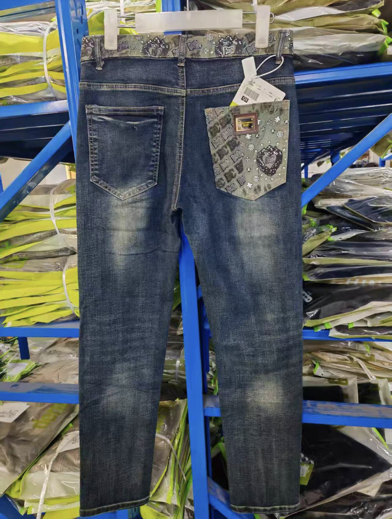 0302 High quality jacquard heavy wash denim pant