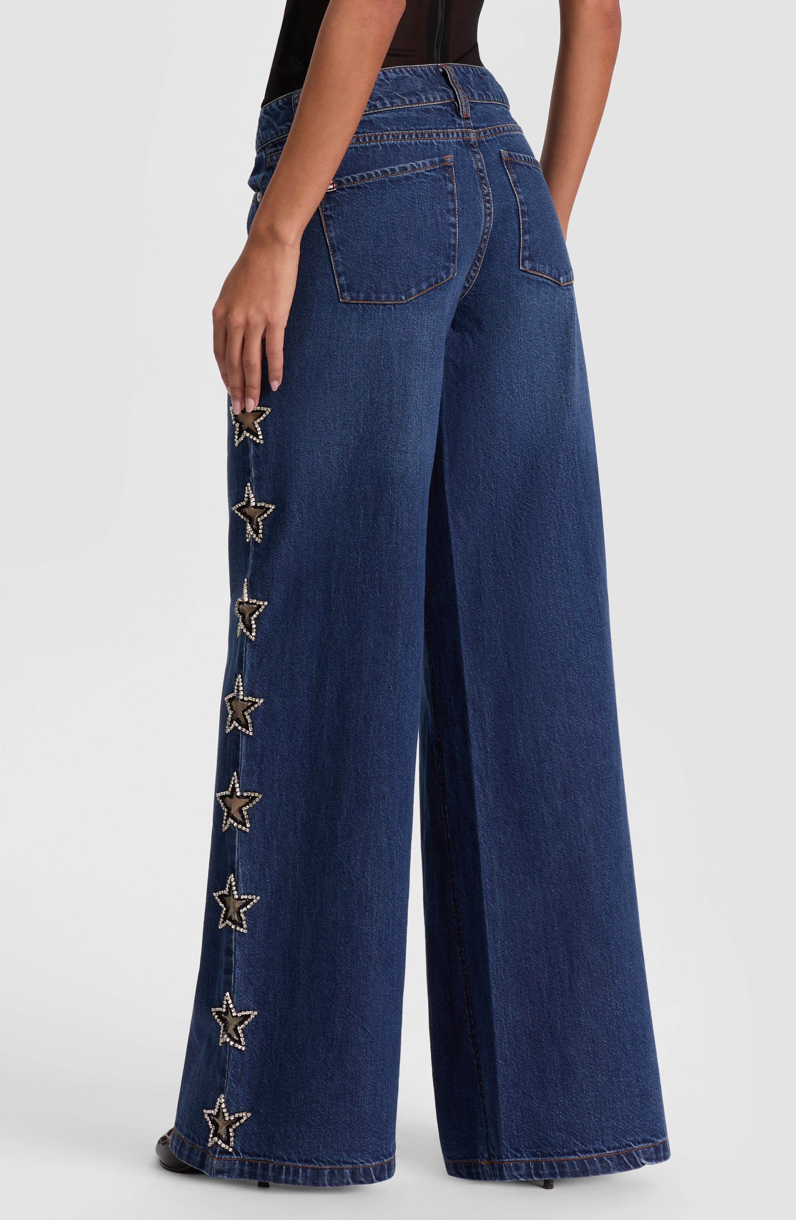 Alice + Olivia Amazing Embellished Star Cutout Wide Leg Jeans