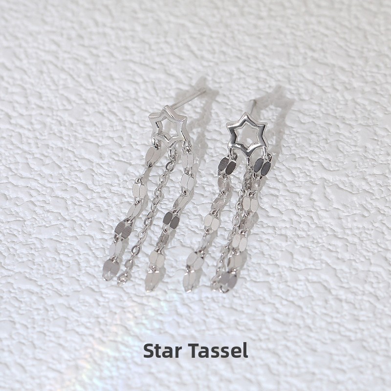Sparkling long tassel earrings for women, crafted from 925 sterling silver, with a minimalist and sophisticated design, offering a unique and stylish look that makes the face appear slimmer