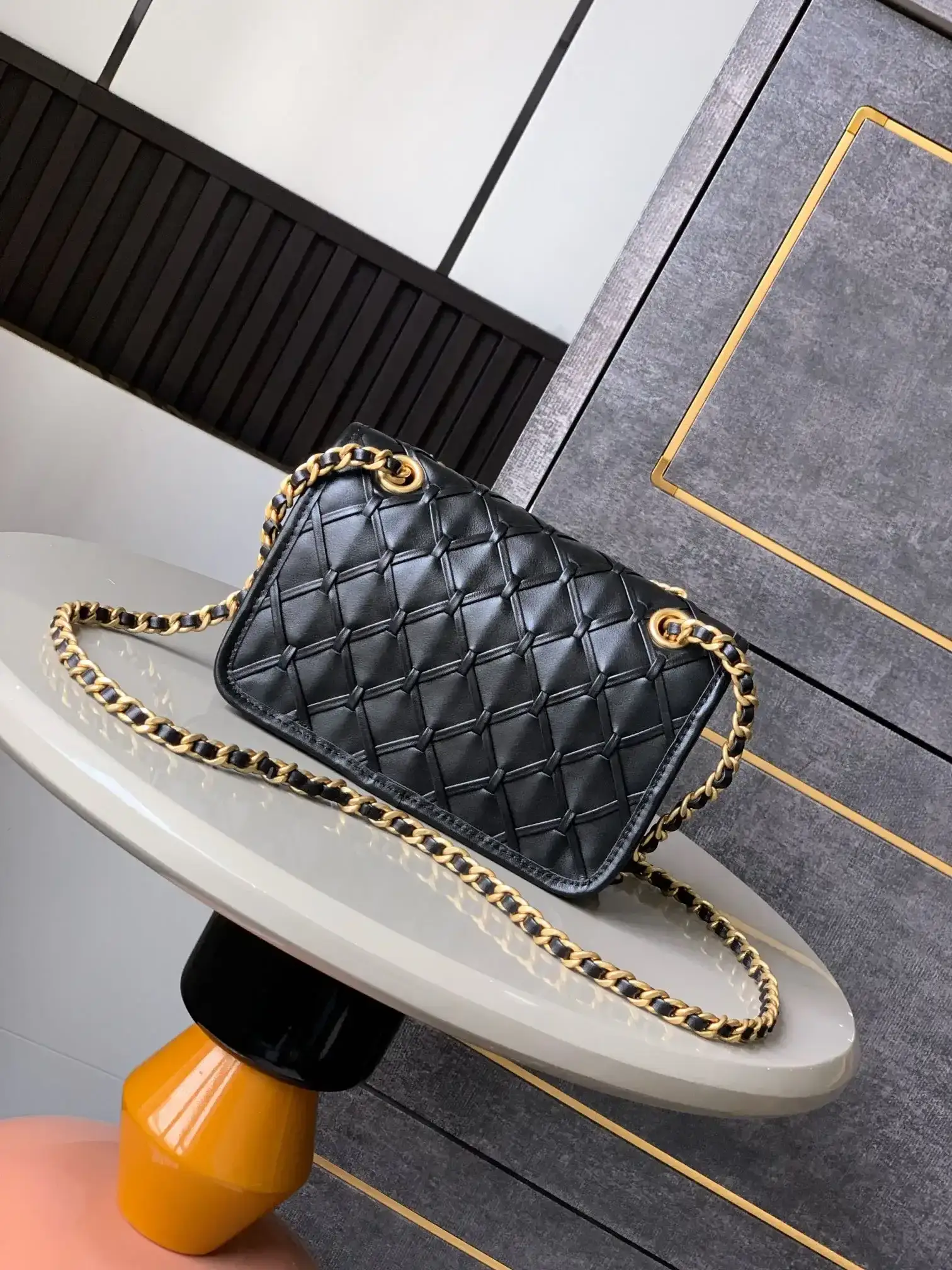 Chanel Black Classic Flap Woven Leather Shoulder Bag product photo from LabelPicks
