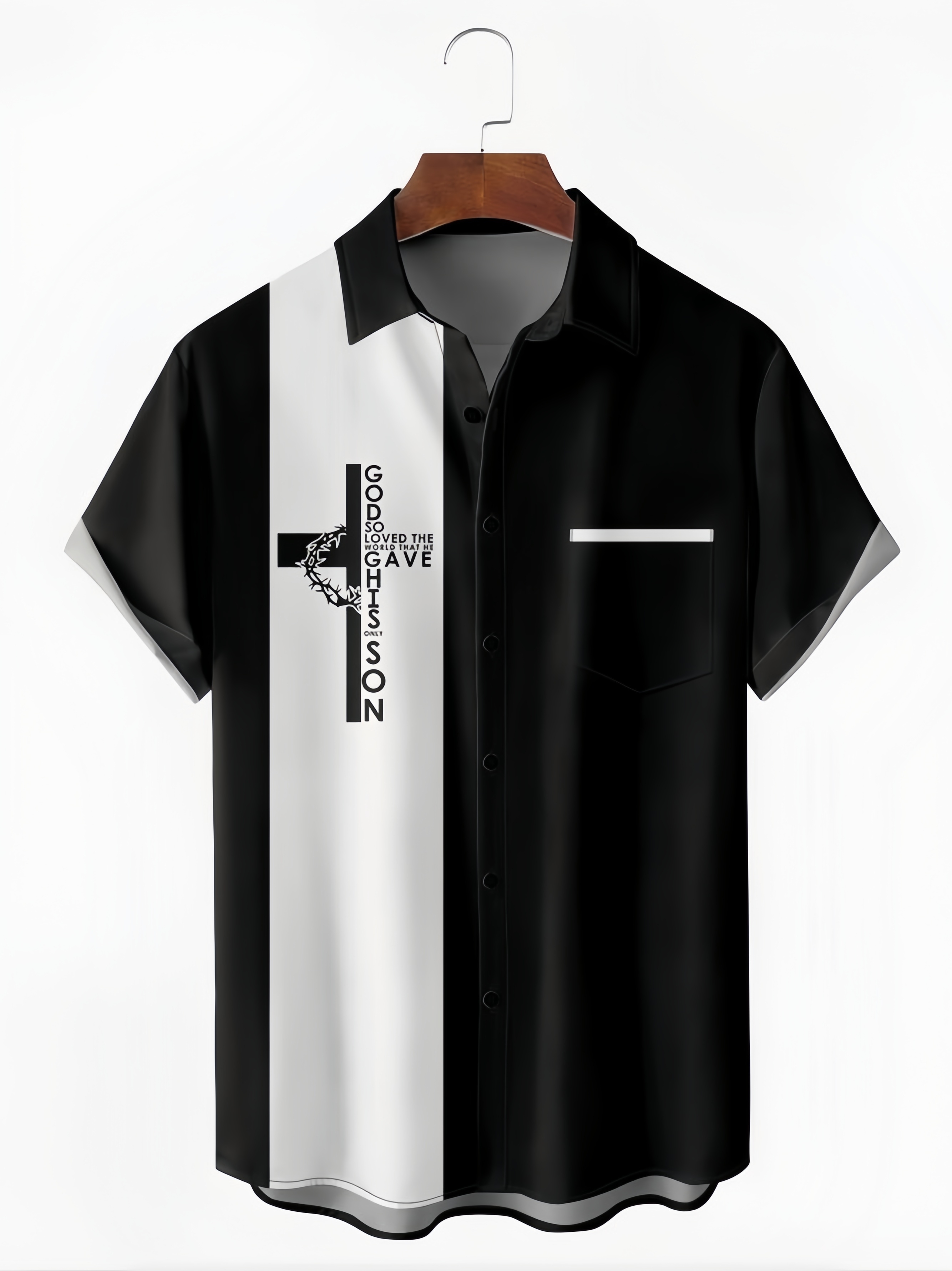 Cross Chest Pocket Short Sleeve Bowling Shirt