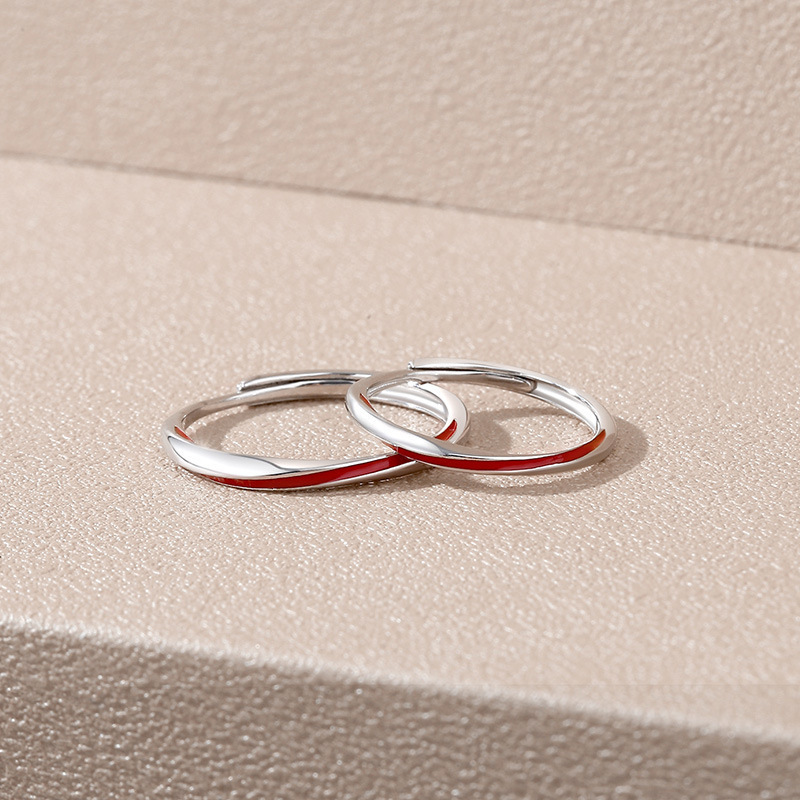 925 sterling silver red thread Möbius couple rings, trendy and niche Instagram-style rings, adjustable open rings, simple rings, and hand jewelry