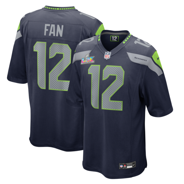 Men's Seattle Seahawks 12s Nike College Navy Super Bowl LX Patch Game Jersey