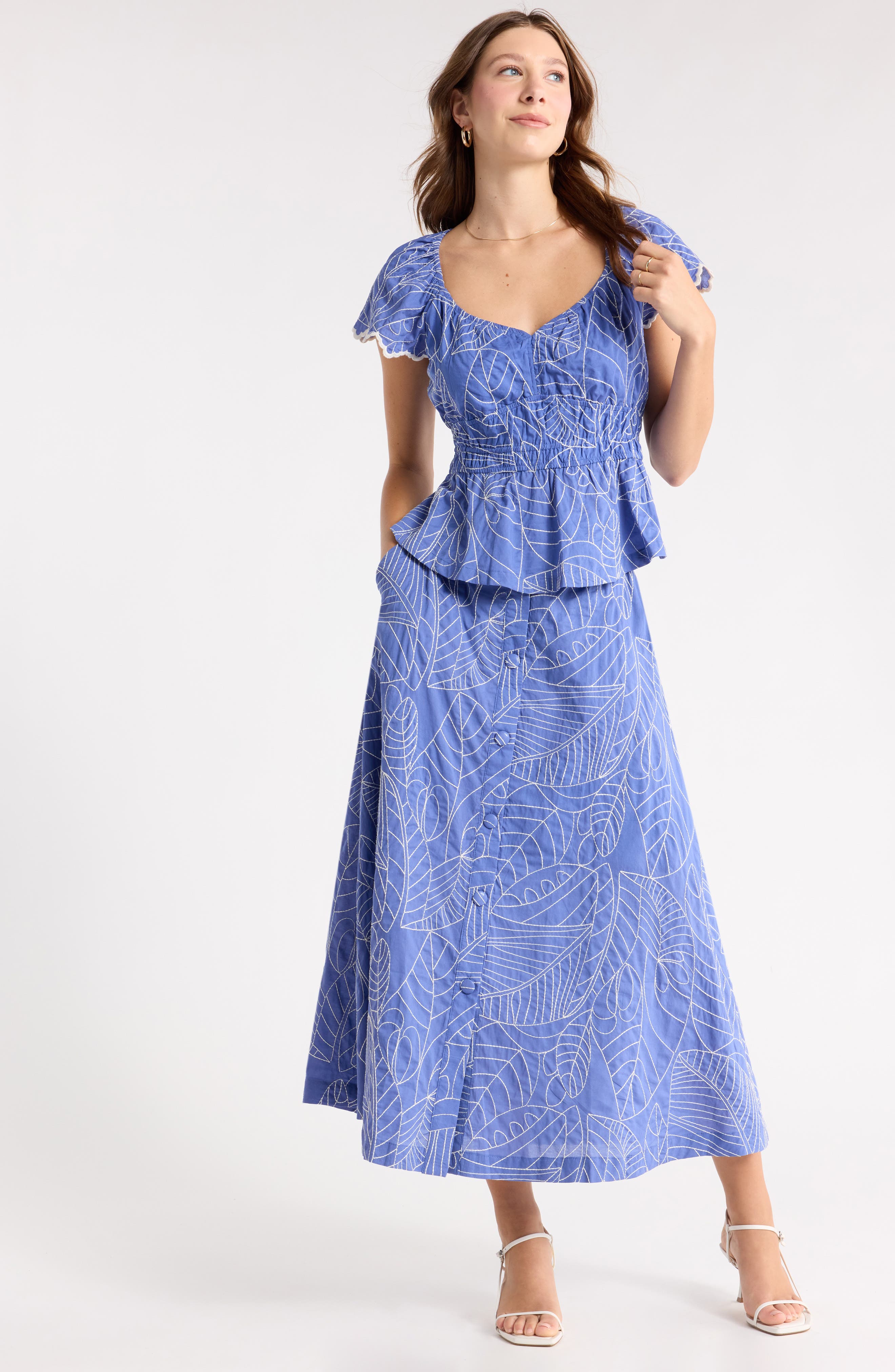 1901 Embroidered Cotton Midi Skirt