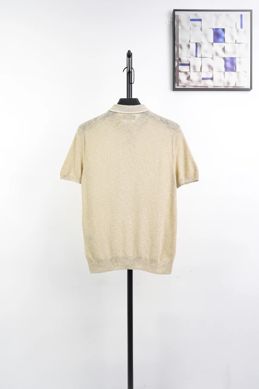 Ralph Lauren Beige Pony Embroidered Linen Johnny Collar Polo Shirt product photo from LabelPicks