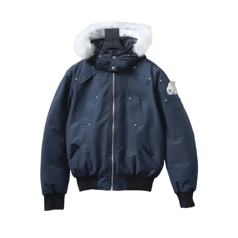 Moose Knuckles Men’s Balistic Bomber Zip-Up Fur Jacket Dark Blue