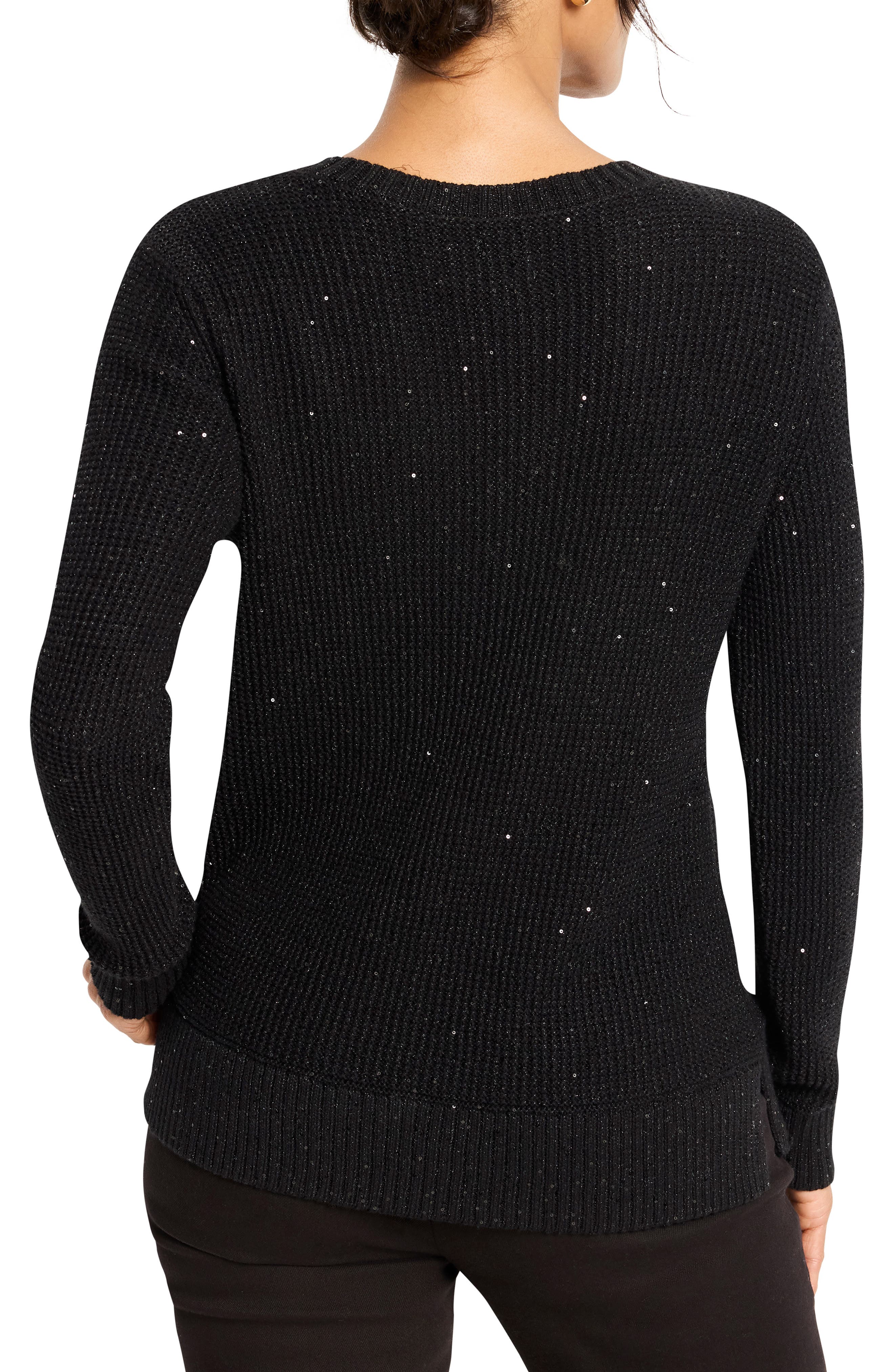 NIC+ZOE Shimmer V-Neck Waffle Stitch Sweater