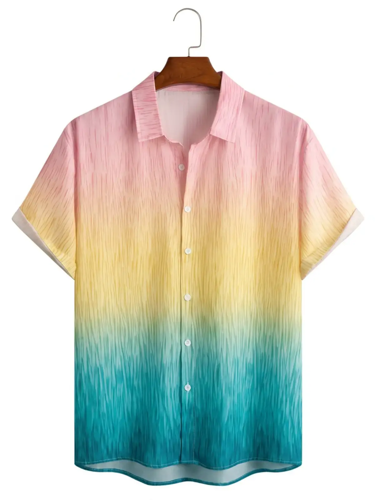 Men's printed shirts Pink Yellow Teal Gradient Aloha Shirt