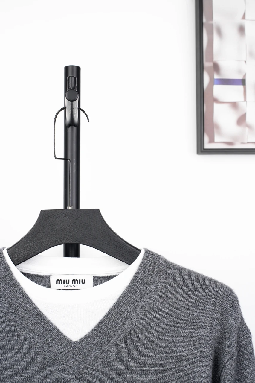 Miu Miu Grey Layered Effect V Neck Sweater product photo from LabelPicks