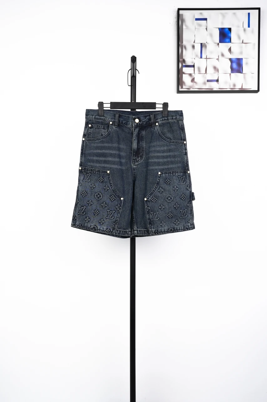 Louis Vuitton Dark Blue Embossed Monogram Denim Shorts product photo from LabelPicks