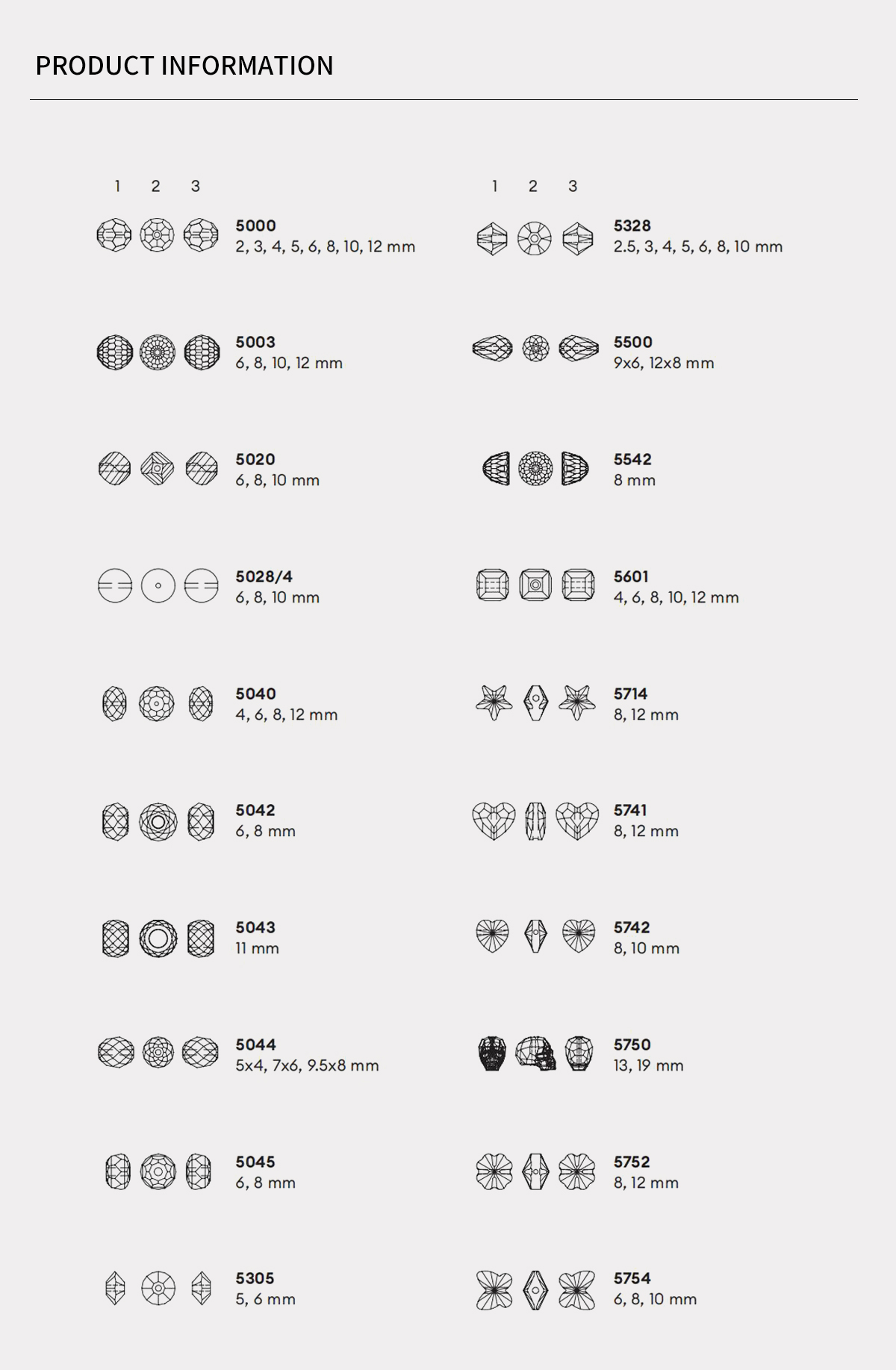 Swarovski 5301 round bead diagram &ndash; dimensions and hole alignment