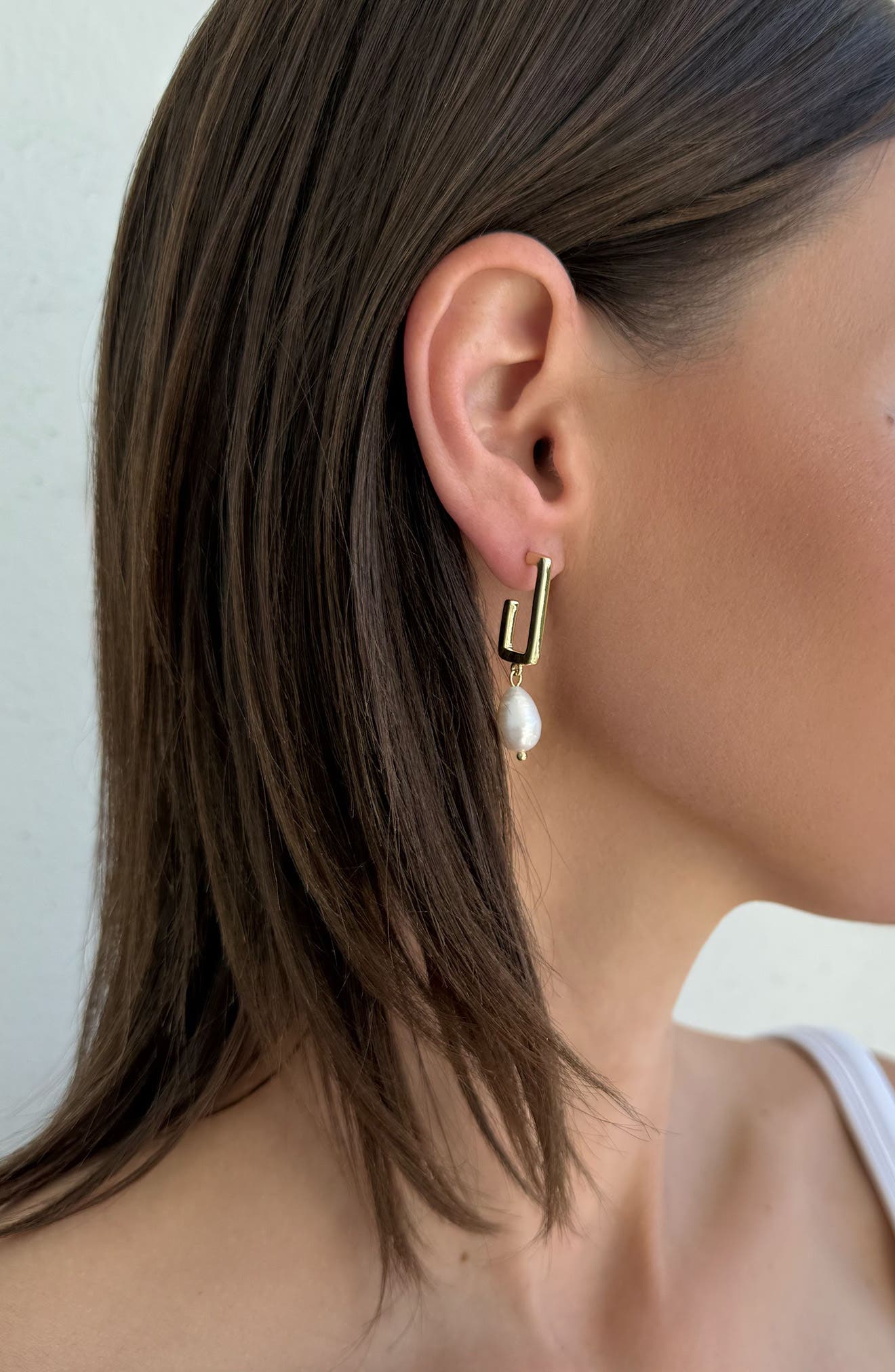 Adornia 14K Gold Plated Freshwater Pearl Drop Hoop Earrings
