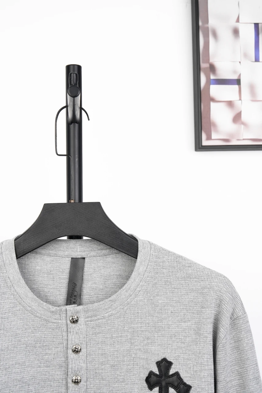 Chrome Hearts Grey Cross Leather Patch Waffle Henley Long Sleeve product photo from LabelPicks