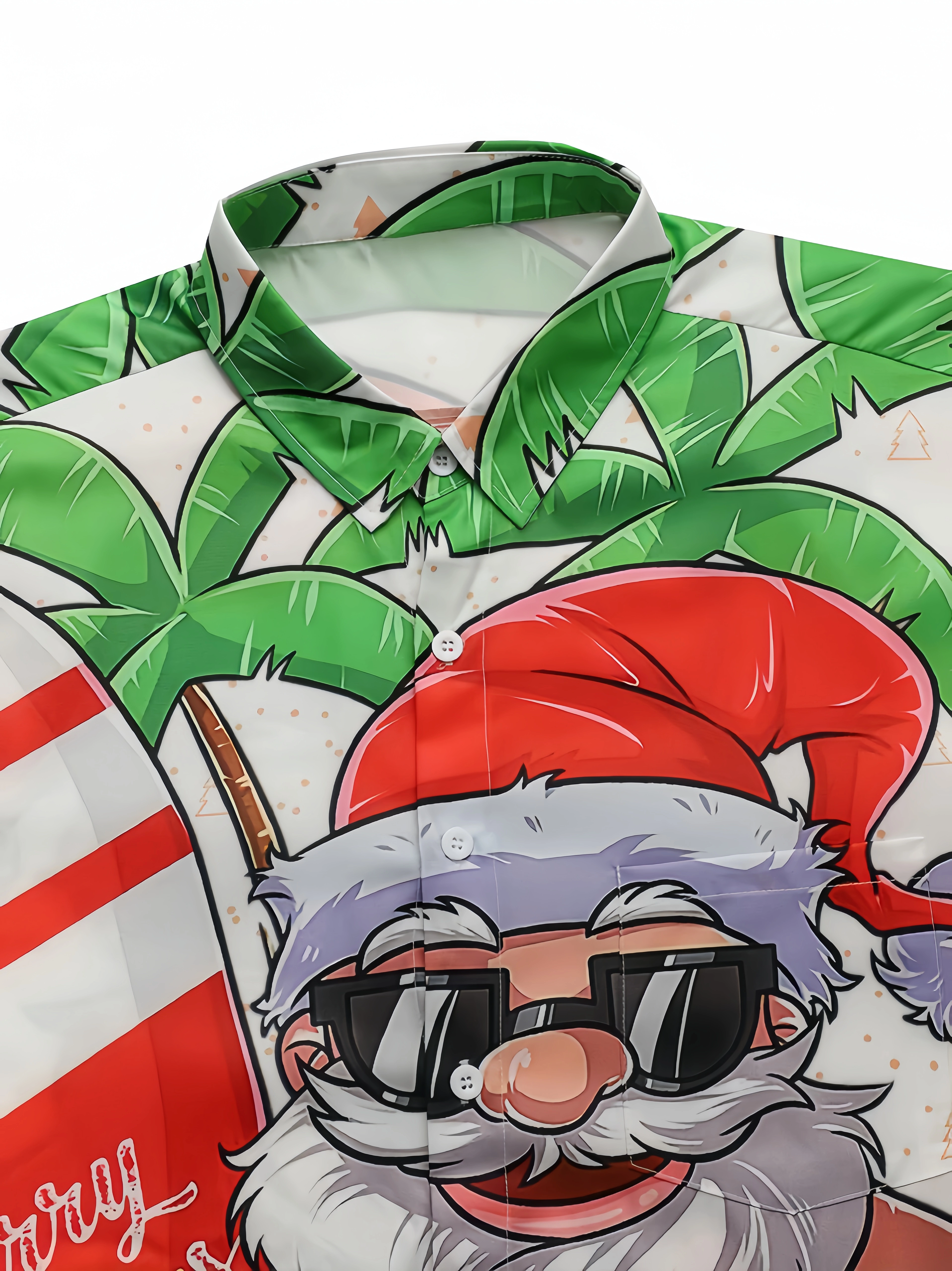 Mens Christmas Santa Surfing Print Front Buttons Soft Breathable Chest Pocket Casual Hawaiian Shirt