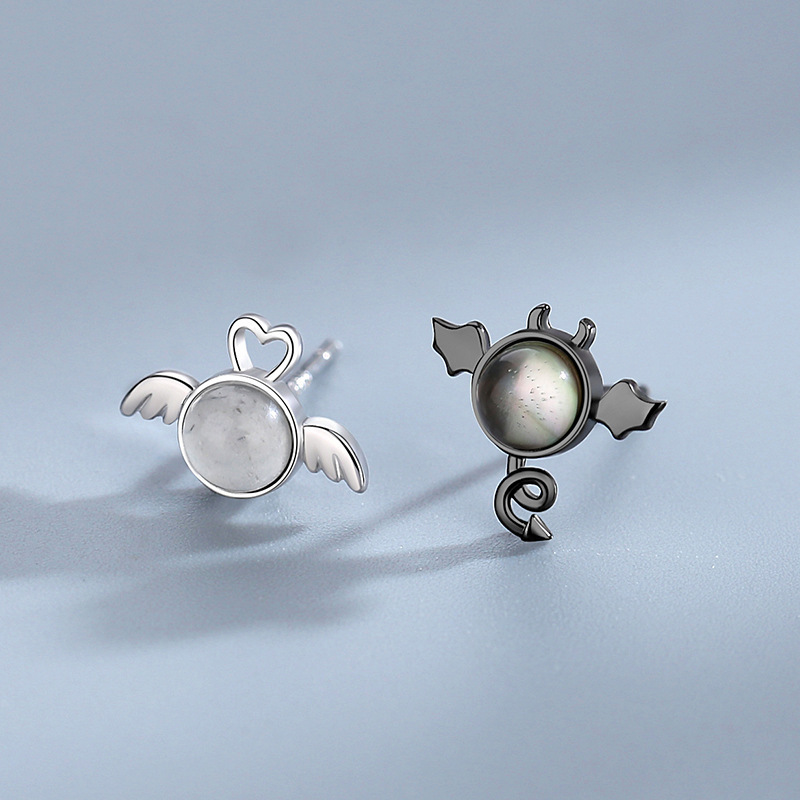 Original Angel and Demon Earrings s925 Sterling Silver Small Luxurious Internet Celebrity Earrings for Women Fresh and Versatile Ear Accessories