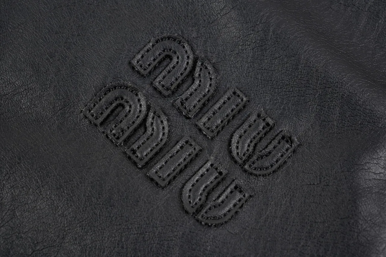 Miu Miu Black Waxed Leather Baseball Jacket product photo from LabelPicks