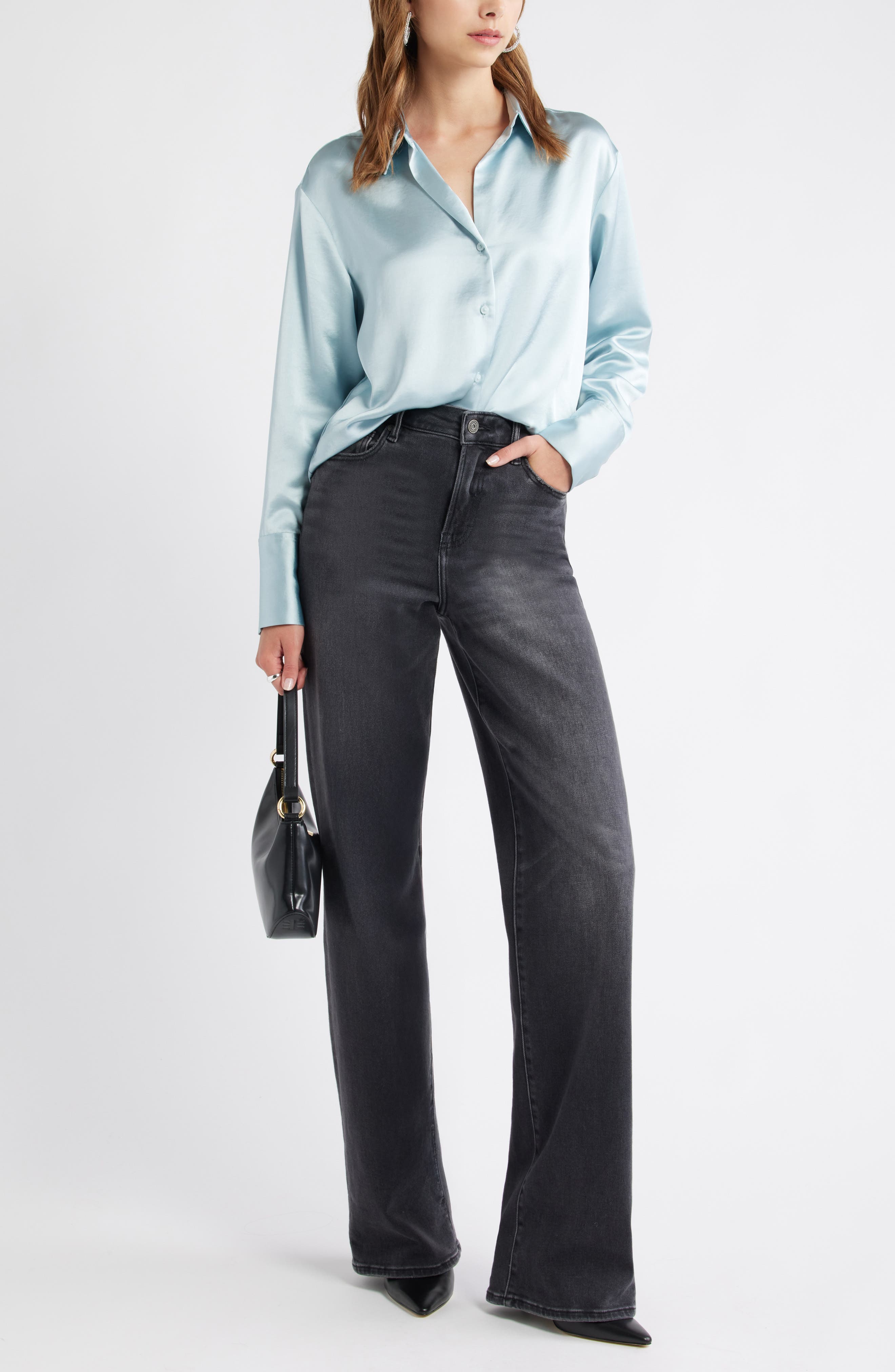 Open Edit Relaxed Fit Satin Button-Up Shirt