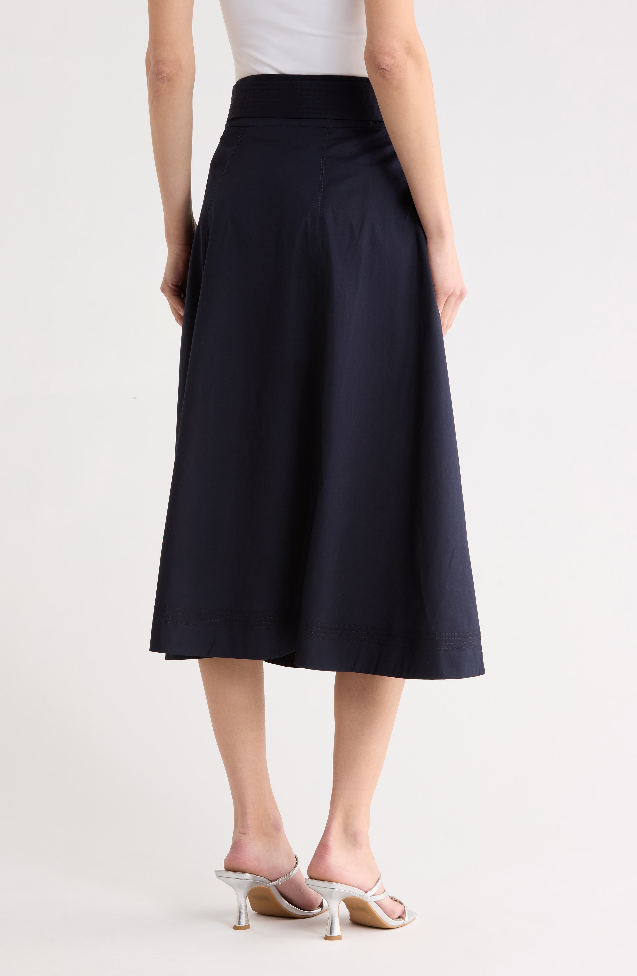 Veronica Beard Facia Belted Poplin A-Line Skirt