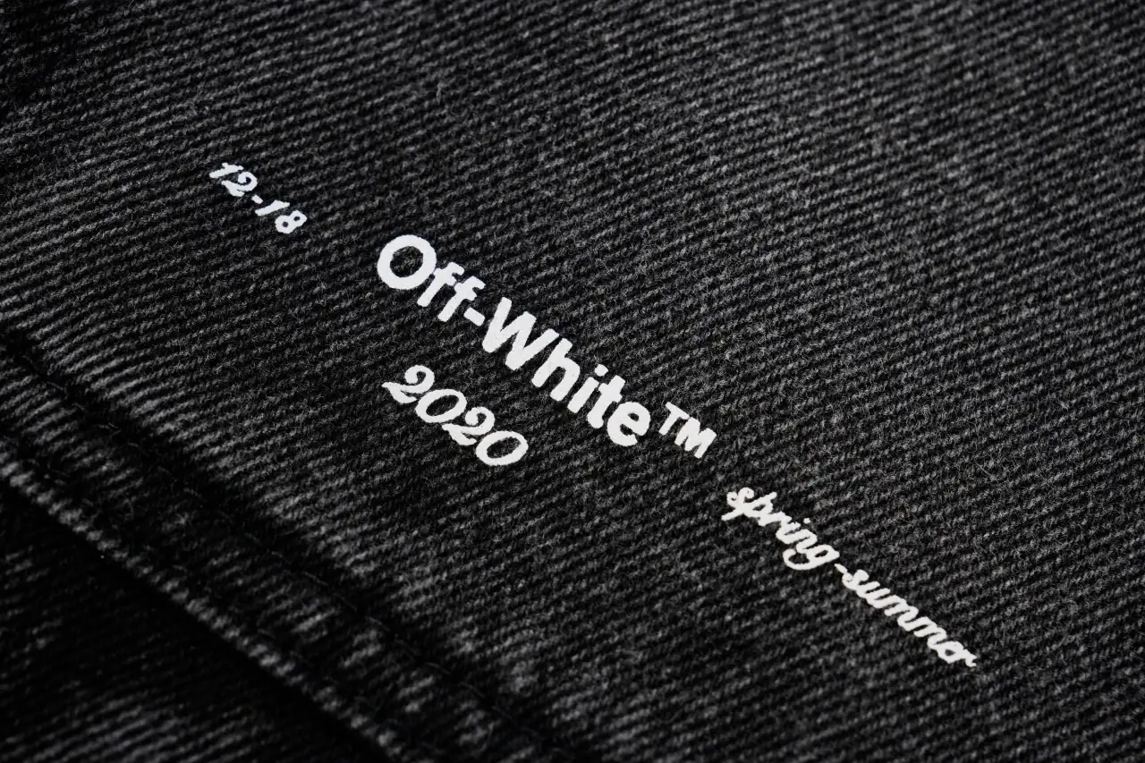 Off-White Black Washed Denim Jacket with Yellow Tape Arrows product photo from LabelPicks