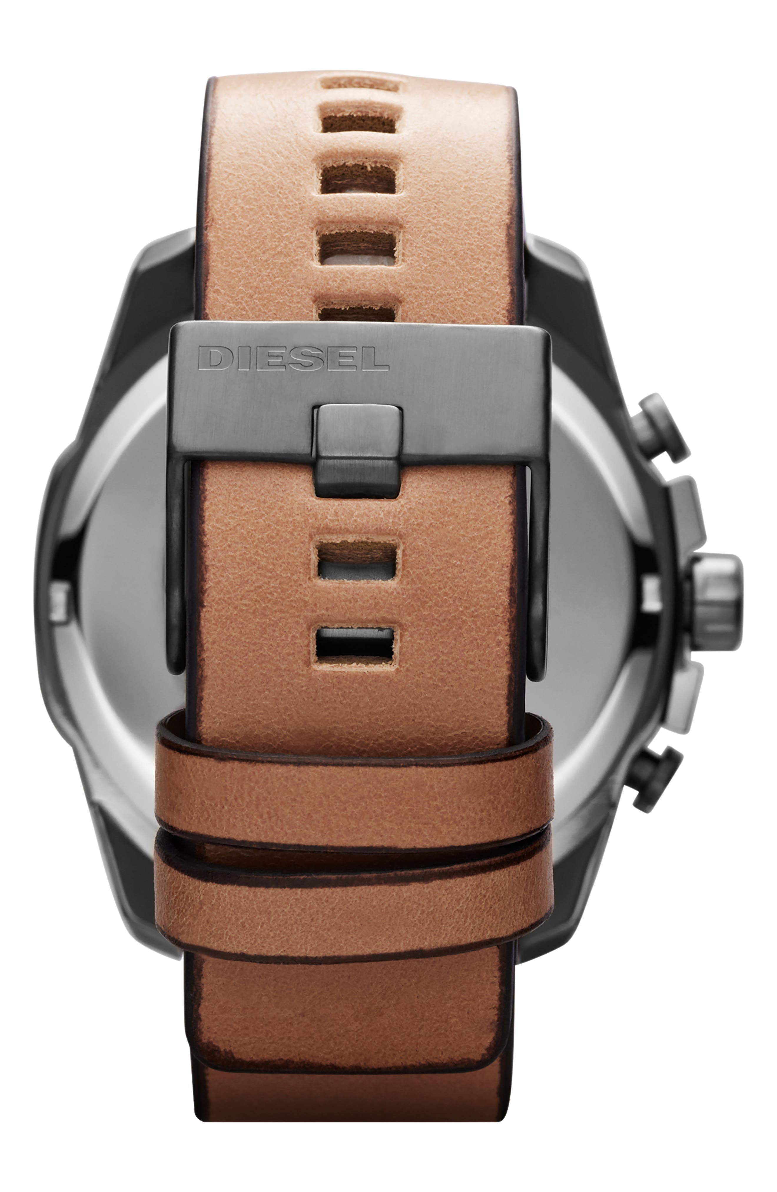 DIESEL® Mega Chief Chronograph Leather Strap Watch, 59mm