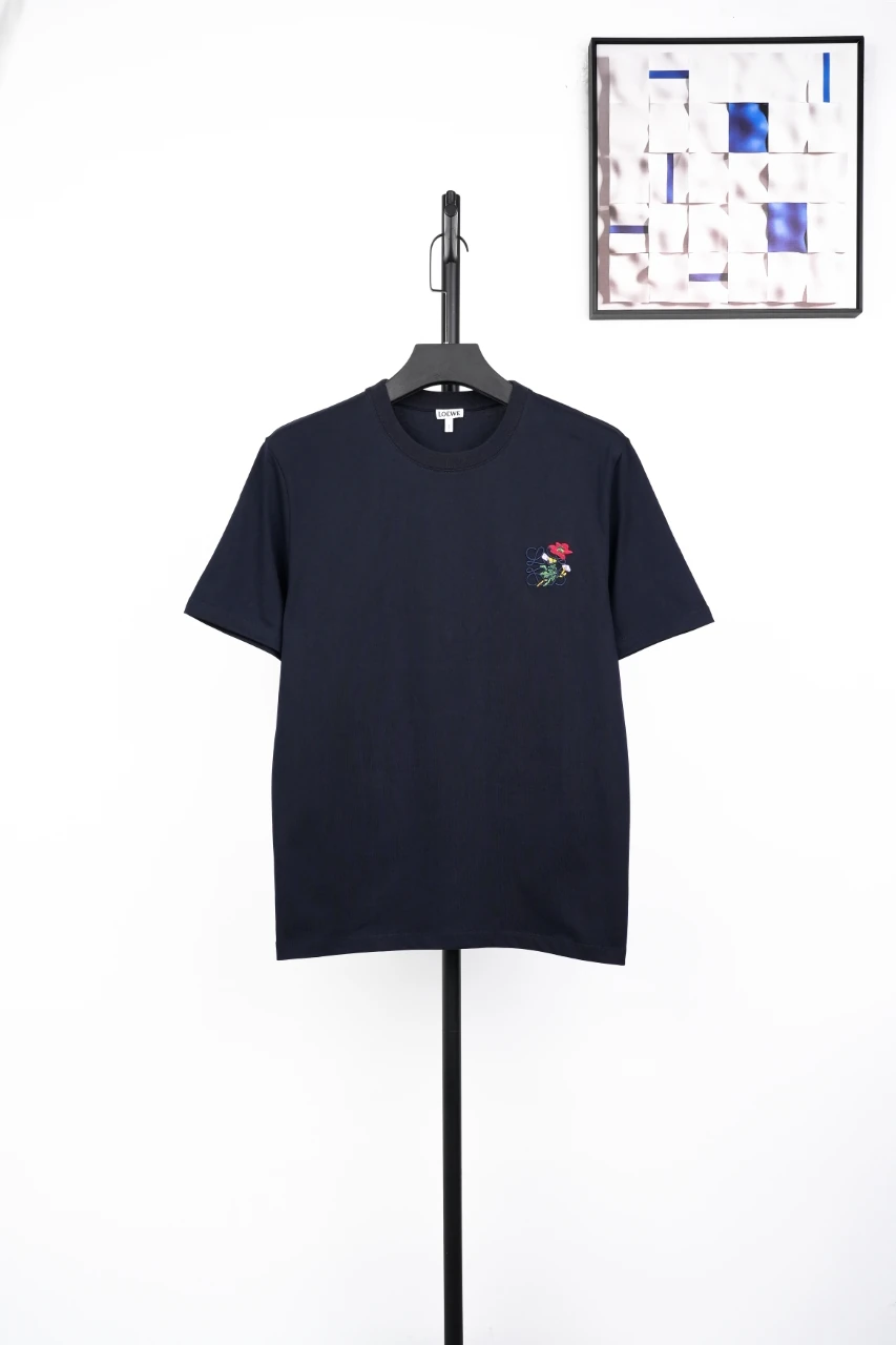 LOEWE Navy Floral Anagram Embroidered T-Shirt product photo from LabelPicks