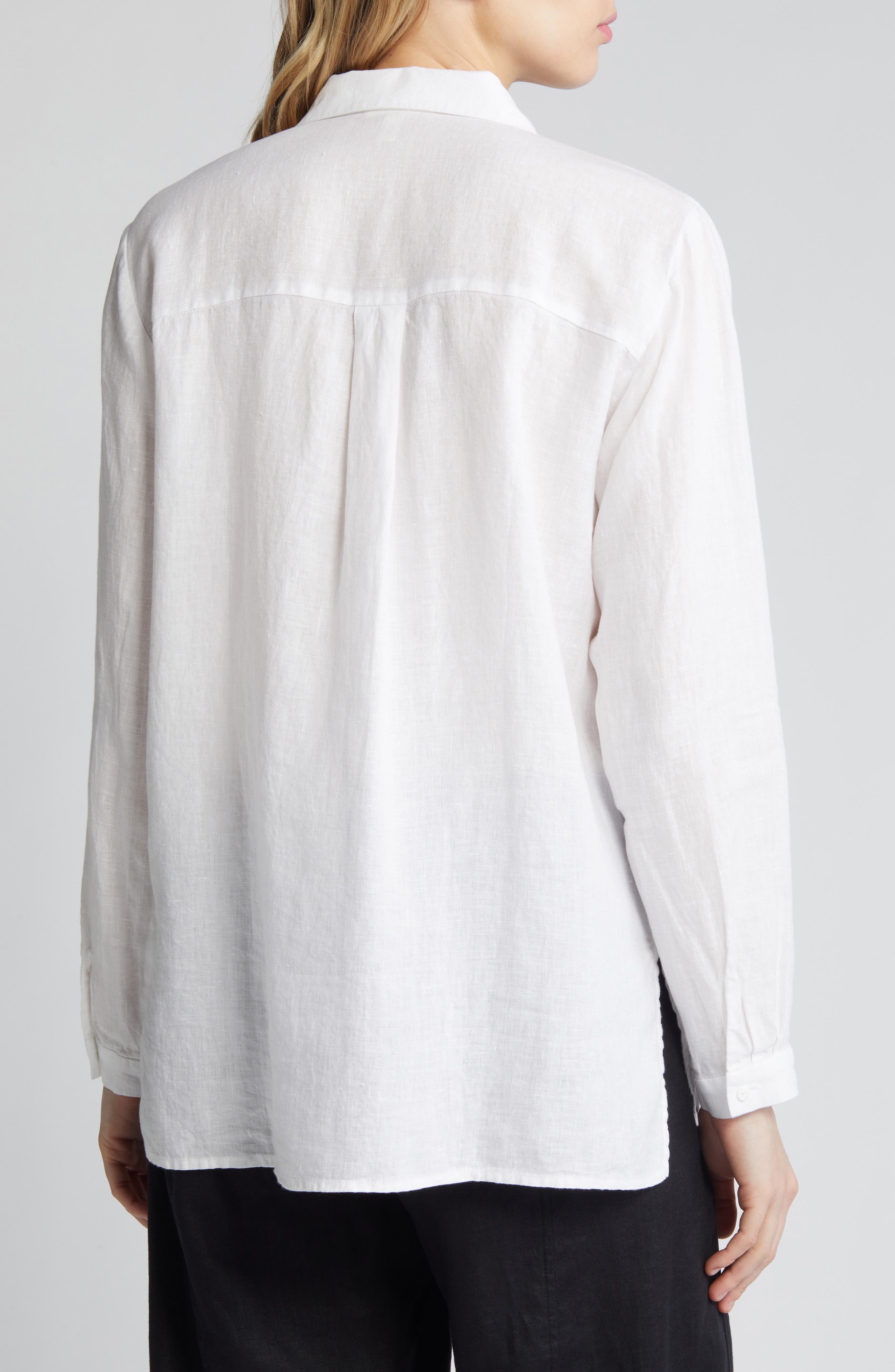 Eileen Fisher Classic Long Sleeve Organic Linen Button-Up Shirt