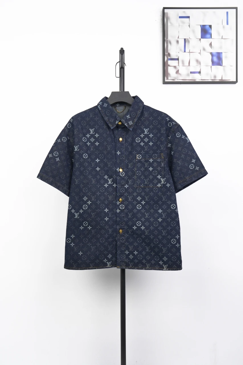Louis Vuitton Navy Monogram Jacquard Short Sleeve Shirt product photo from LabelPicks
