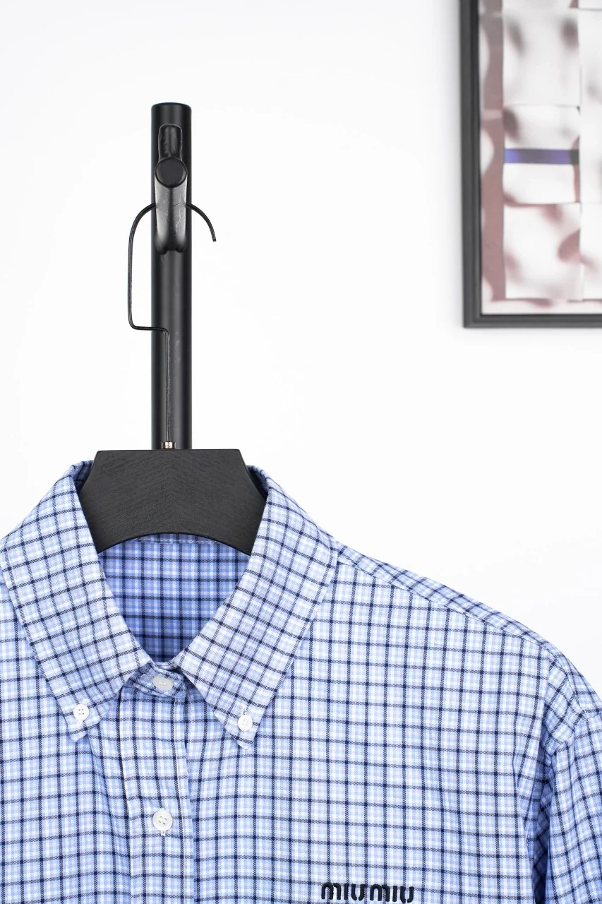 Miu Miu Sky Blue Check Long Sleeve Shirt product photo from LabelPicks