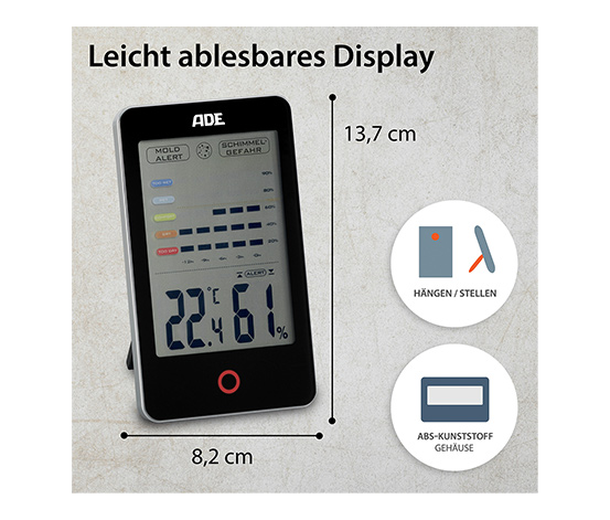 Digitales Hygrometer mit Schimmelalarm, schwarz