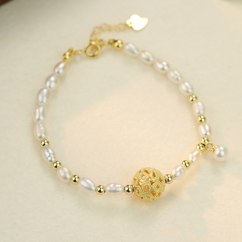 S925 sterling silver Ruyi flower pendant pearl bracelet, a new Chinese-style, traditional Chinese design, and elegant, delicate jewelry