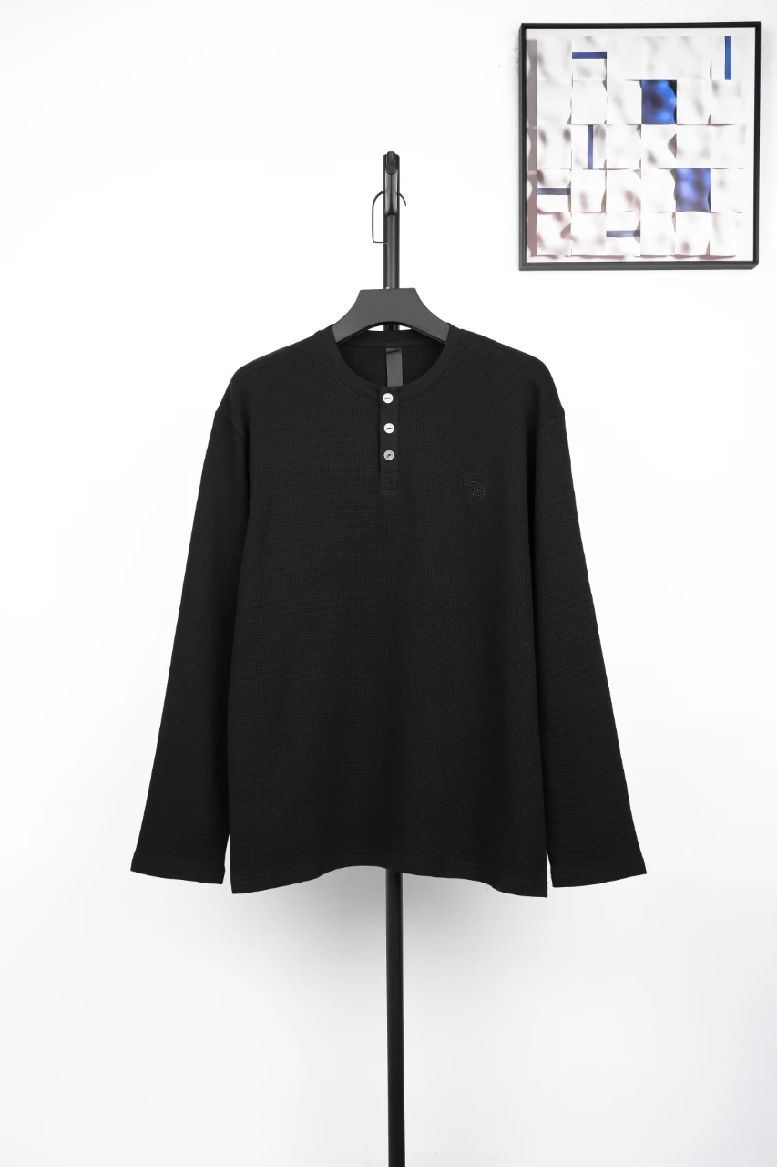 Chrome Hearts Black Tonal Embroidered Waffle Henley Long Sleeve product photo from LabelPicks