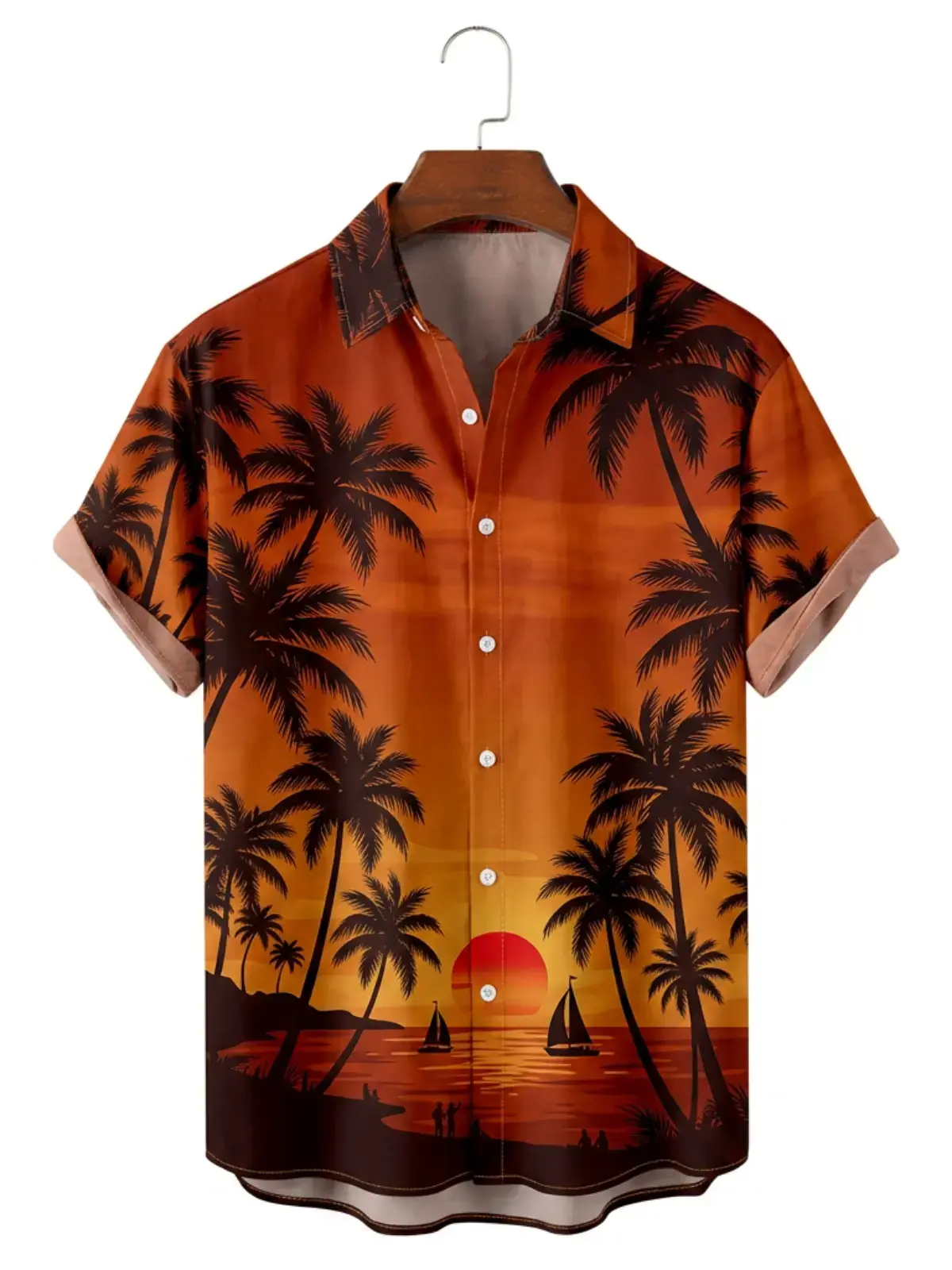 Men's printed shirts Gradient Orange Sunset Palm Aloha Shirt