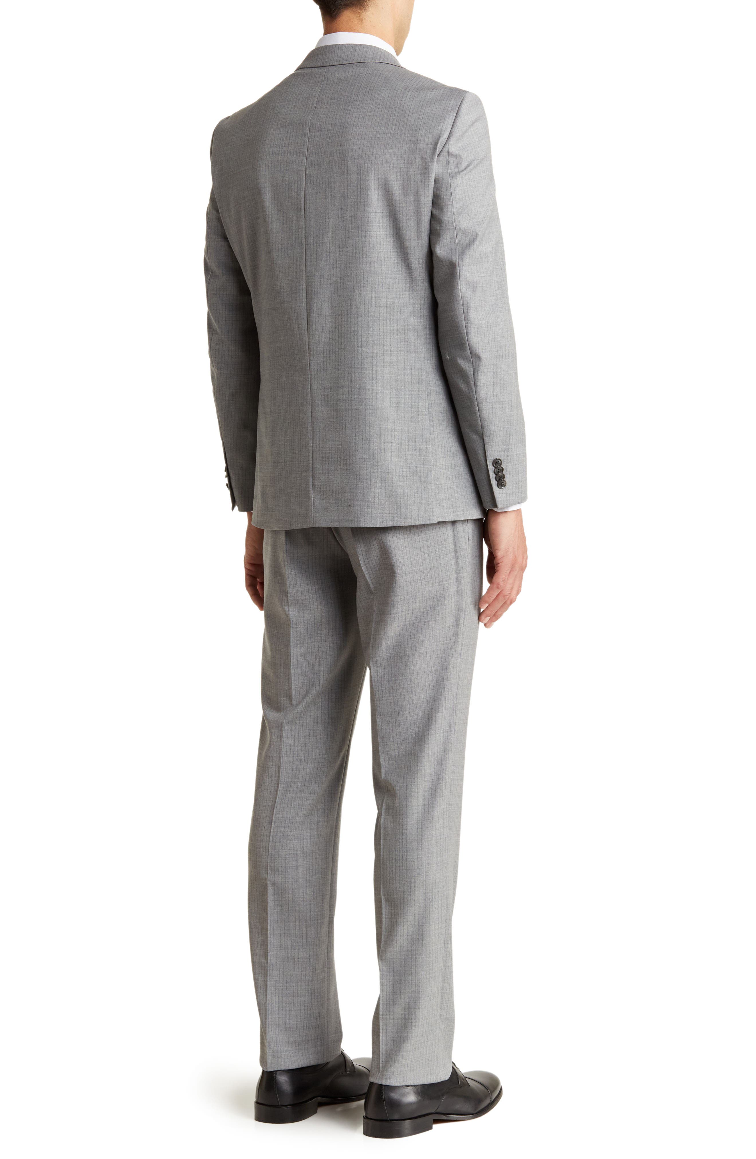 Tommy Hilfiger Classic Fit Light Grey Grid Print Wool Blend Suit