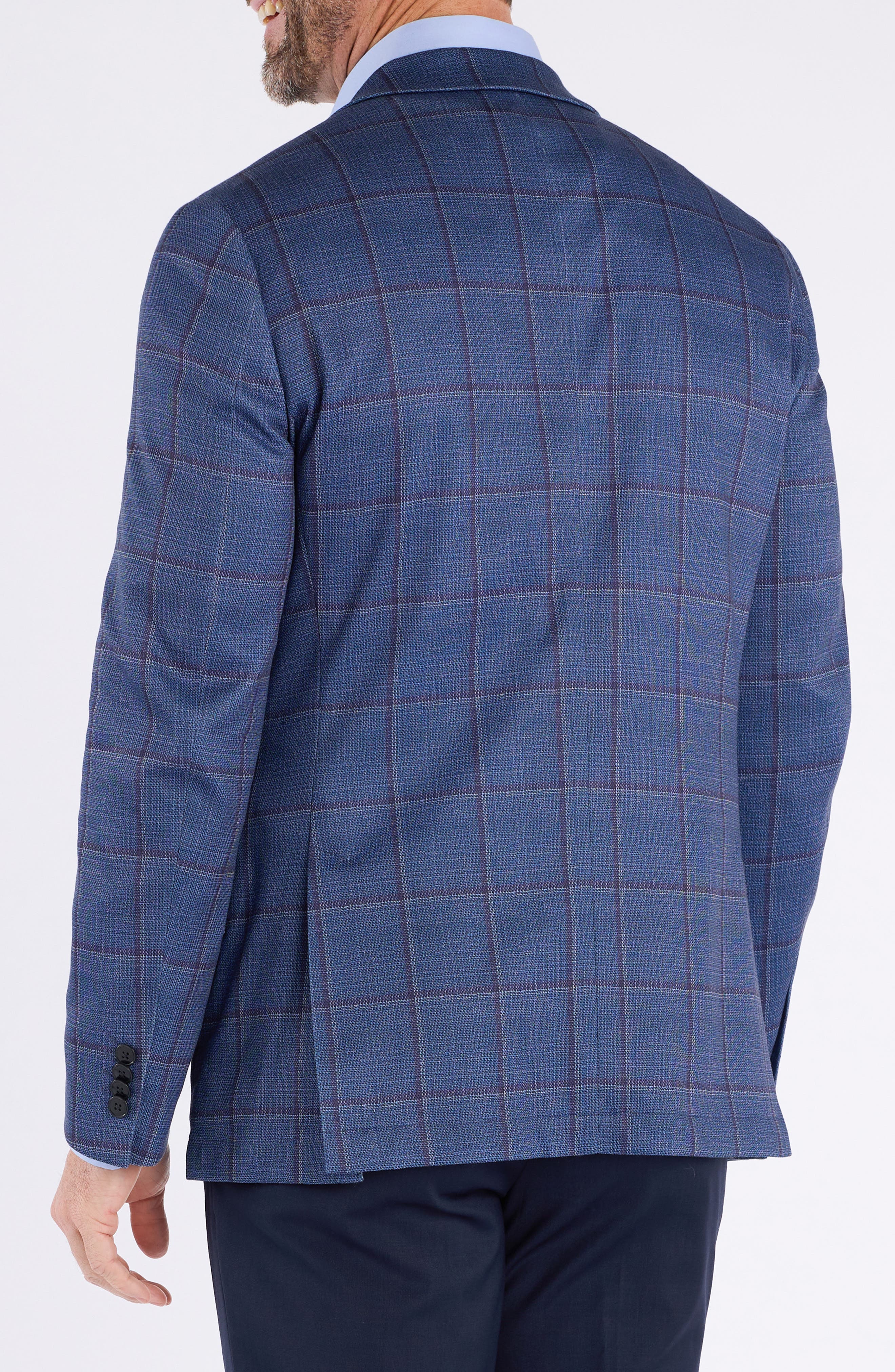 SAVILE ROW CO Shoreditch Slim Fit Blue Windowpane Knit Spot Coat