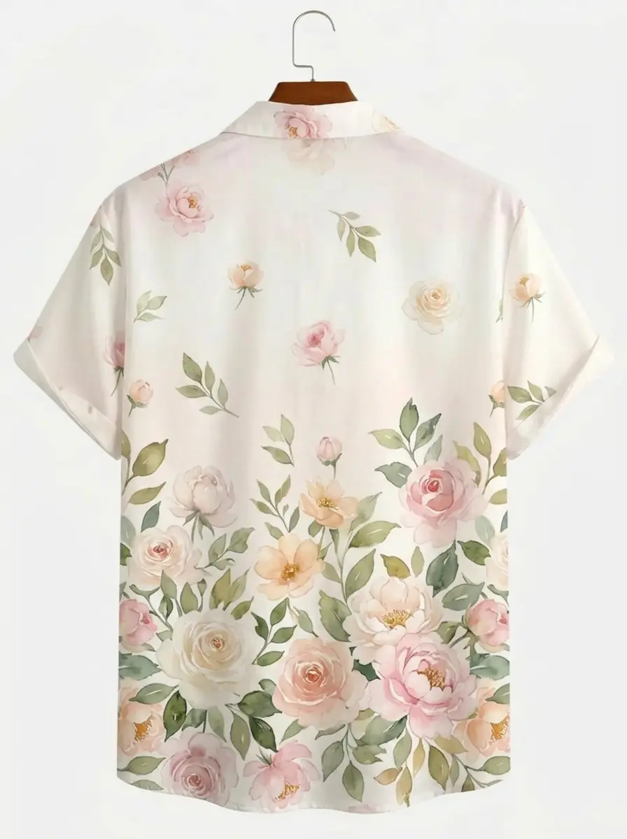 Men's printed shirts Watercolor Peony Floral Hawaiian Shirt