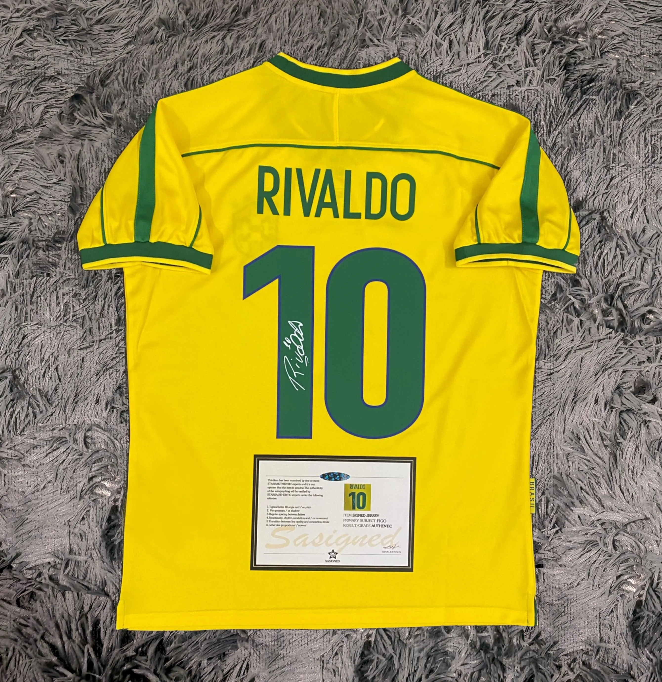 Rivaldo SIGNED Brazil 97/98 World Cup Home Jersey/Shirt - COA - Retro 1998
