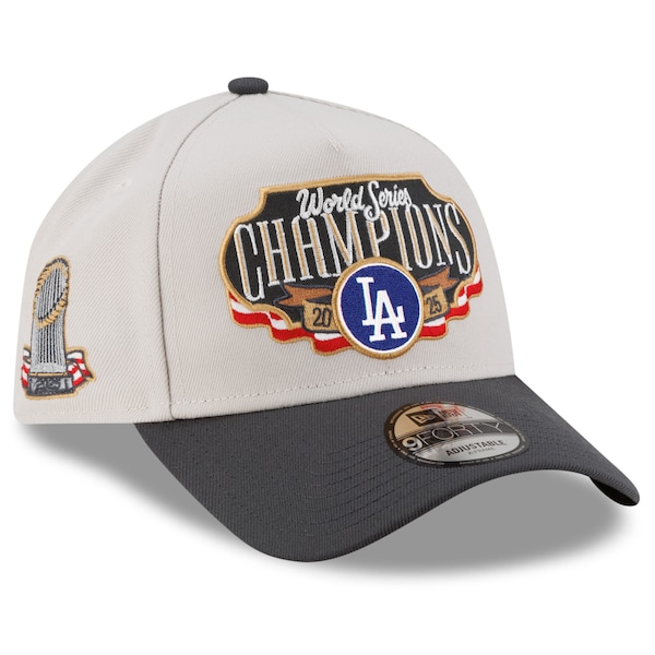 Los Angeles Dodgers New Era 2025 World Series Champions Locker Room A-Frame 9FORTY Adjustable Hat - Cream/Charcoal