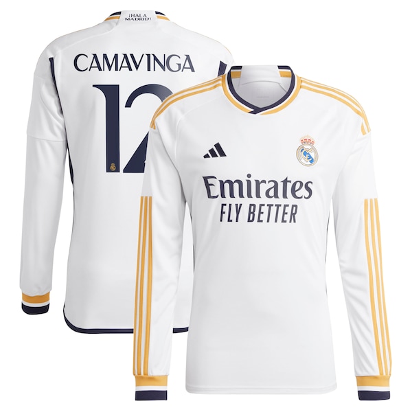 Eduardo Camavinga Los Merengues adidas 2023/24 Home Replica Long Sleeve Jersey - White/Navy