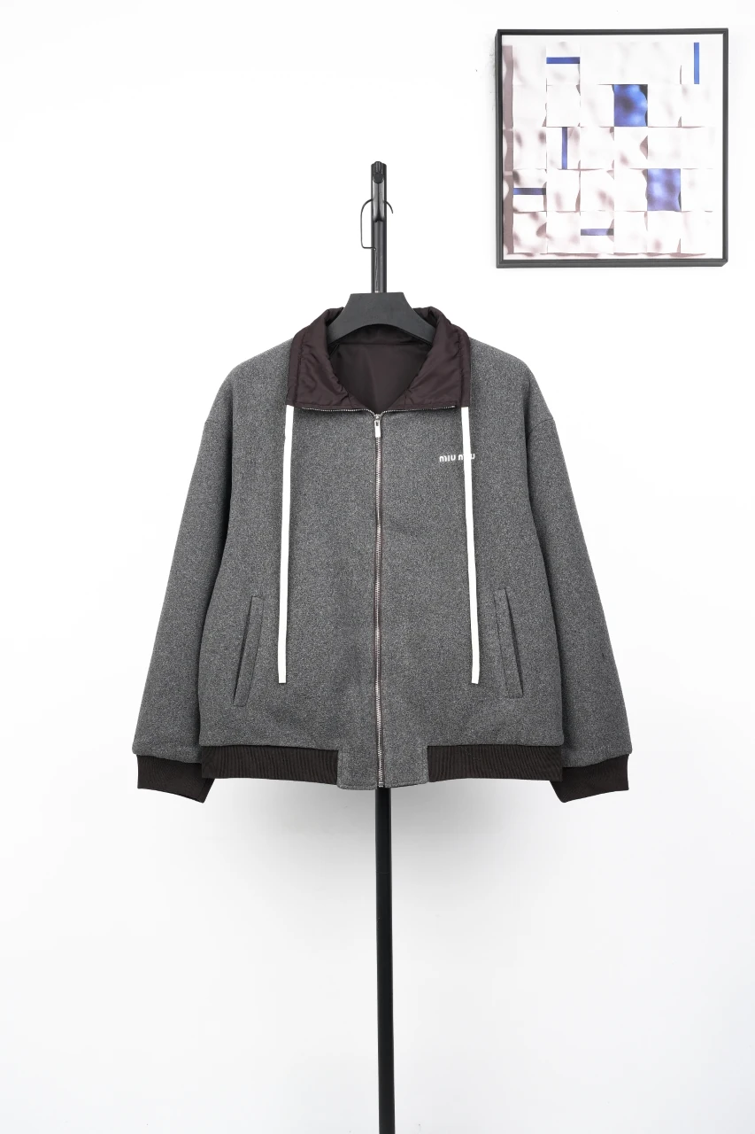 Miu Miu Dark Grey Reversible Fleece Bomber Jacket product photo from LabelPicks