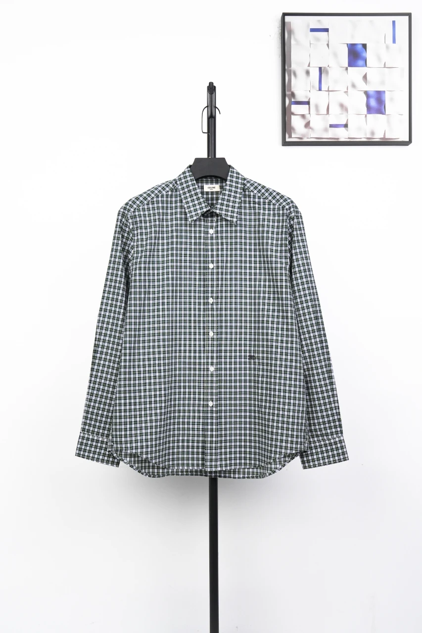 CELINE Green White Plaid Triomphe Embroidered Shirt product photo from LabelPicks